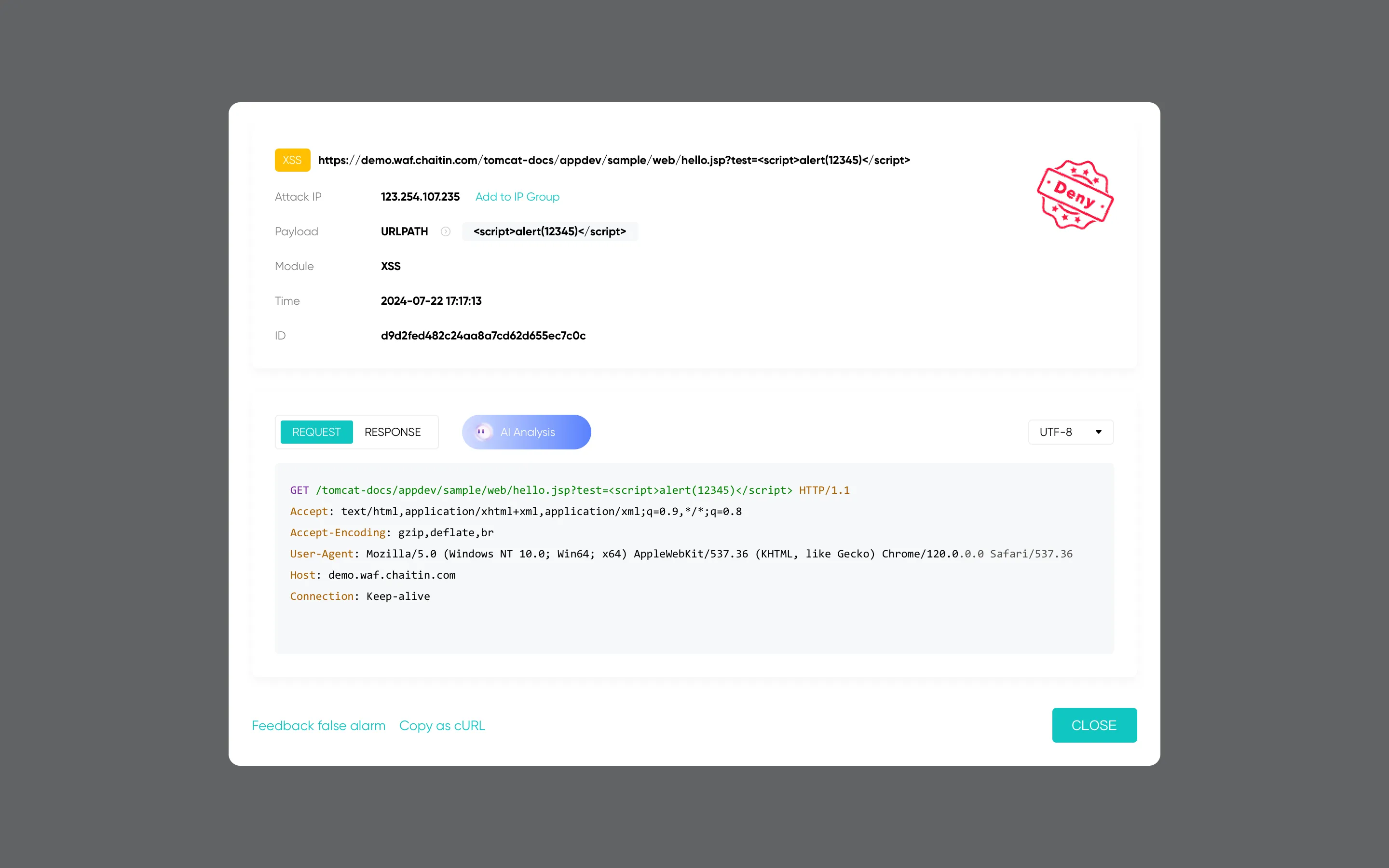 XSS 攻击拦截详情 XSS 攻击拦截详情